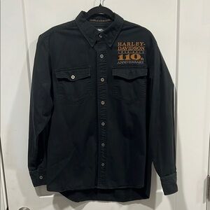 Mens Harley Davidson- Large Garage 110th Logo Shirt Motorcycle Shirt Jacket